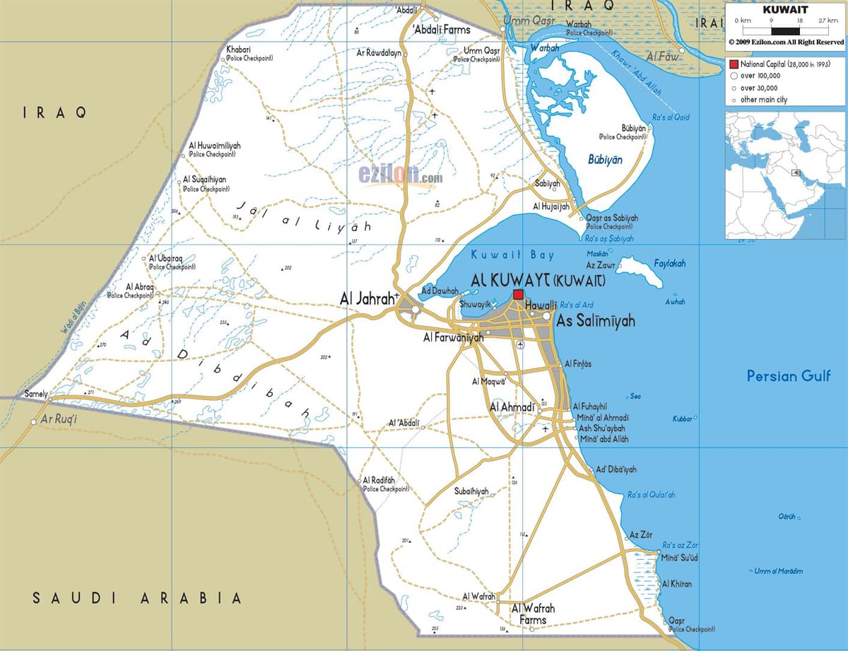kuwait bản đồ thành phố của con đường